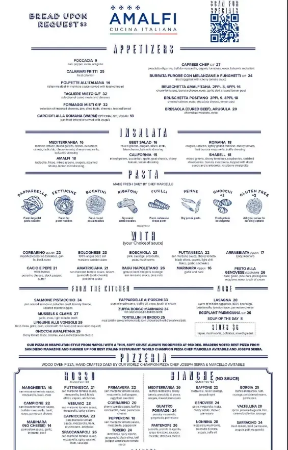 Amalfi Llama Menu
