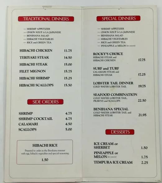 Benihana Menu